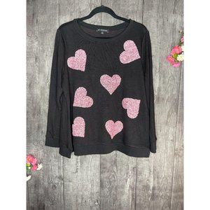 NEW INC Plus Size Sequin-Heart Black Sweatshirt 1X